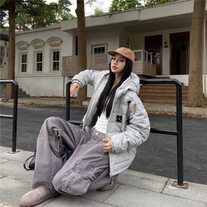 加厚保暖排骨棉服女2025新款潮连帽刺绣字母情侣外套JKF913图片