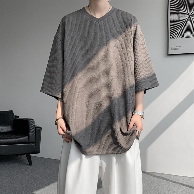 8XL-M短袖肌理感冰丝凉感T恤特大码鸡心领半袖纯色体恤DX1216/P28,男装T恤,电商B238