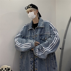 高街潮牌宽松痞帅夹克2024春季美式条纹拼接牛仔外套男W7972-P65，男装工装外套，星座512-4