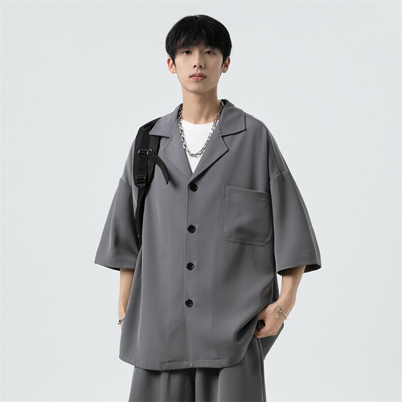港风大码复古宽松西装领衬衫+短裤两件套男 XZ213-TZ088-P88控108图片