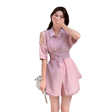 法式气质设计感露肩上衣套装女2025夏季新款宽松显瘦短裤子两件套，女装套装/套裙，2C133