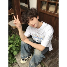 万针全刺绣工艺抖音得物高品质260克重磅纯棉双纱美式高街短袖T恤，男装T恤，电商A486