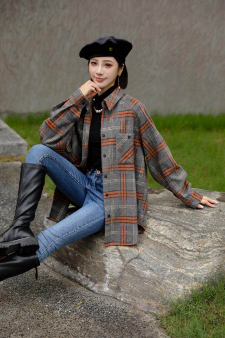 冬格子磨毛衬衫，女装衬衫，美合佳彦(6F)