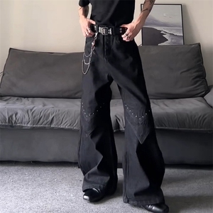 美式铆钉弯刀牛仔裤男长裤A38-P50图片
