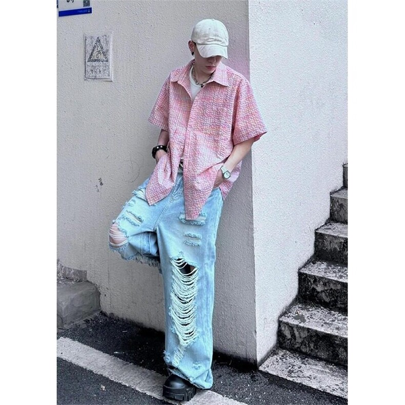 美式泡泡纱短袖T恤衬衫男女夏季情侣薄款设计感半袖宽松速干外套,男装T恤,星座813-3