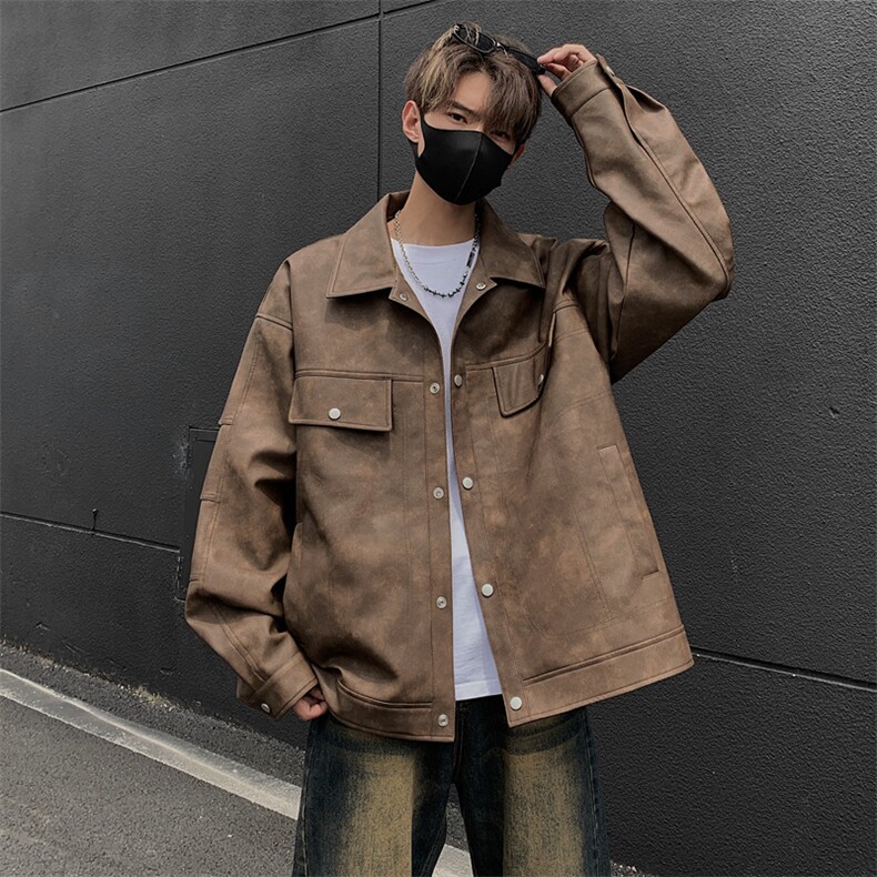 港风高街痞帅男装外套美式短款潮牌工装皮衣夹克DSA157B-J230-P90,男装夹克,电商A157B