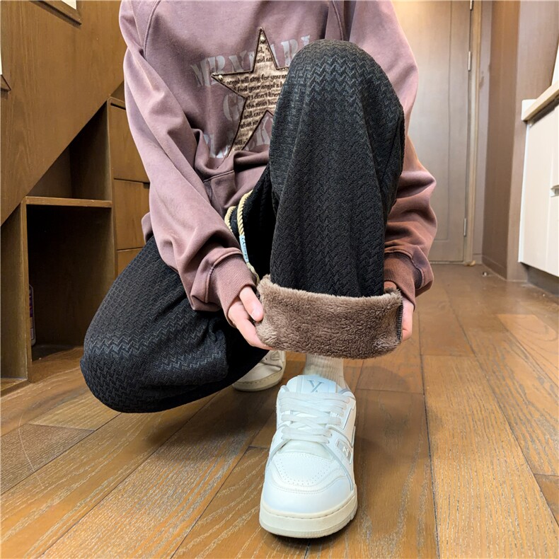 加绒冬季灯芯绒保暖直筒裤子百搭松紧腰男女休闲裤K25102*P45控78图片