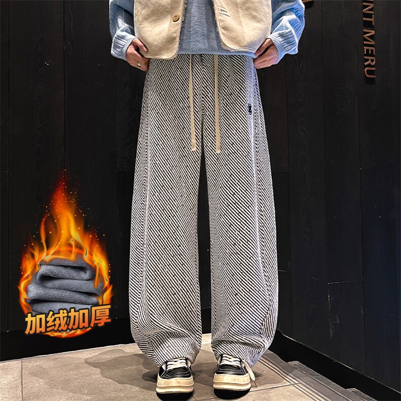 加厚秋冬季针织休闲长裤男士松紧腰垂感保暖裤Z2601-P45/加绒P55,男装棉衣,星座509