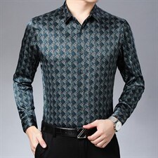 正品2023年春秋季衬衫男装长袖薄款印花中年免烫透气衬衣，男装衬衫，电商B212（原钱塘6029）