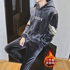 2021新款冬季男士卫衣套装金丝绒三件套韩版休闲服外套DS257T，男装卫衣，电商A102