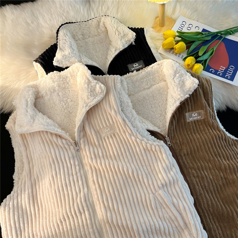 港风马甲男棉衣外套羊羔绒马甲双面穿日系潮1016-1MJ010P68K89,男装棉衣,星座1016-1（原电商B408-1）