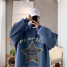 男装加绒加厚高领卫衣印花落肩袖情侣款打底衫XZ514-2-G87-P48，男装T恤，星座514-2(原B239)