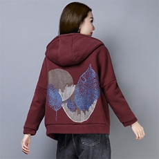 潮流时尚纯色棉服连帽拉链棉长袖加厚常规印花口袋，女装棉衣/棉服，叶笙衣
