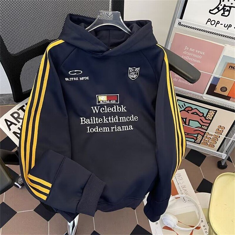 复古徽章织带连帽卫衣男女秋季潮宽松百搭情侣运动加绒上衣潮,男装卫衣,星座1013