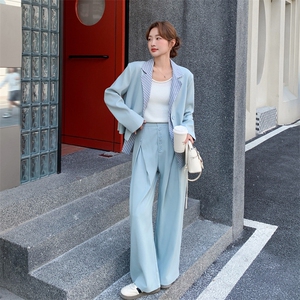 26春新款现-浅蓝温柔风拼接格子西装套装2628-P180K288图片