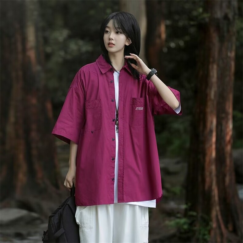 衬衫男女短袖韩版潮流文艺帅气字母2024夏季宽松ins外套CY902-P37,男装衬衫,星座412-3