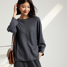 慵懒风68支精纺圆领羊绒针织衫宽松显瘦圆领宽松蝙蝠袖毛衣春秋夏，女装羊绒衫，英集羊绒