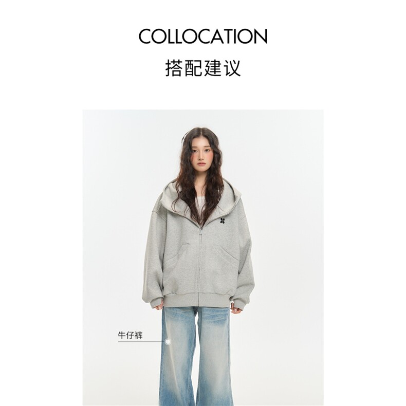 高领开衫空气层卫衣连帽上衣男女秋冬加厚情侣装外套WY8304P65,女装短外套,星座1013-5