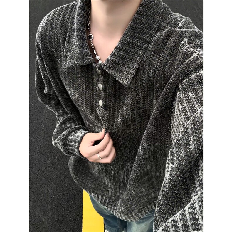 美式复古雪尼尔polo领卫衣大码设计重磅翻领外套LW609特P45加绒55,女装短外套,电商B215