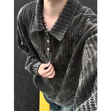 美式复古雪尼尔polo领卫衣大码设计重磅翻领外套LW609特P45加绒55，女装短外套，电商B215