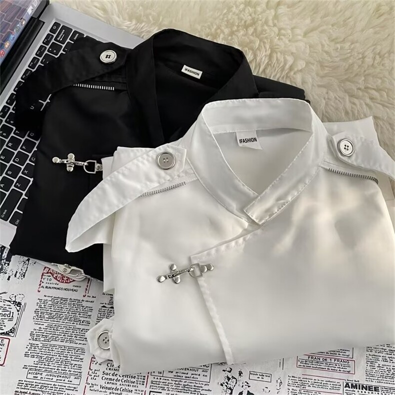 2024新款男士短袖春夏季液体反光飞机扣衬衣DX10P75,男装T恤,星座1116-2