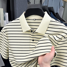 黑白条纹短袖t恤男2025新款夏装青年休闲潮流polo衫男上衣服翻领，男装T恤，电商B212（原钱塘6029）