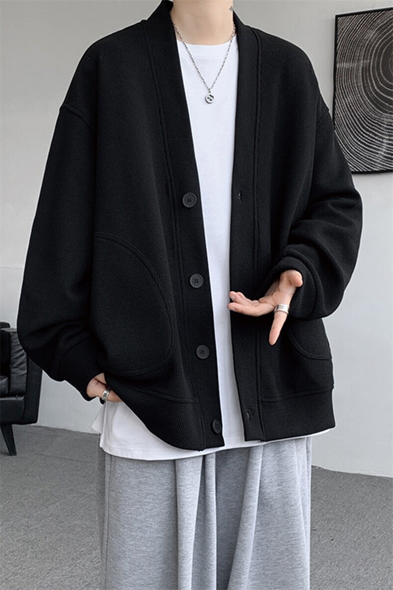 8XL-M春季开衫V领卫衣男港风日系慵懒风痞帅长袖上衣服外套KS001,男装卫衣,电商B312