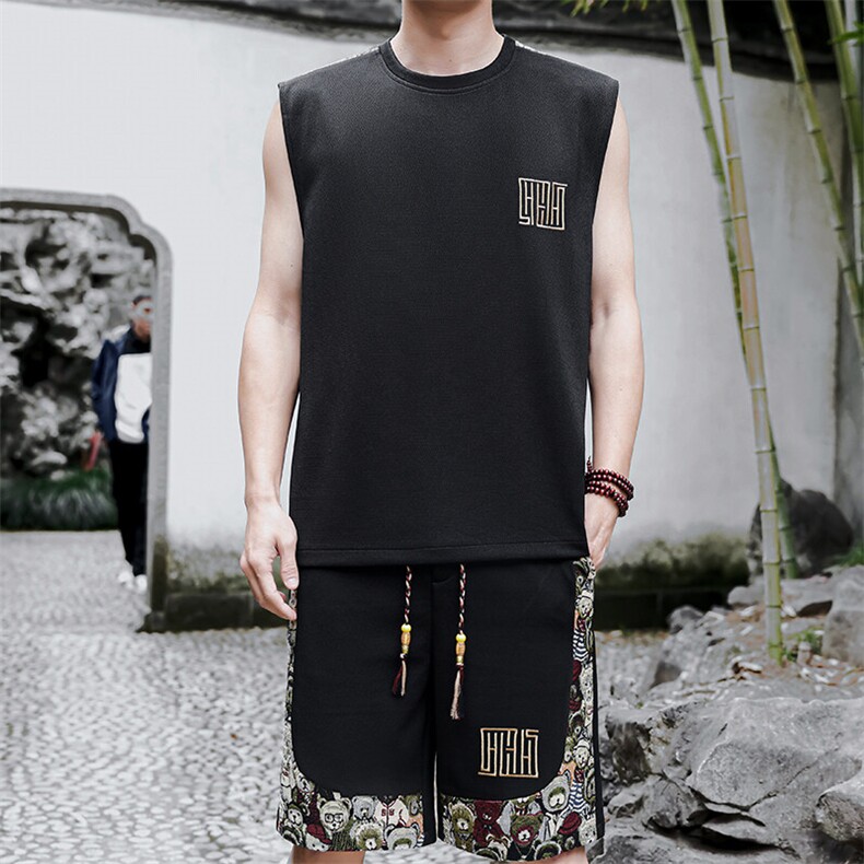 背心套装男拼接小熊休闲运动短裤夏季短裤两件套A266-TZ2208-P46,男装牛仔裤,电商A266
