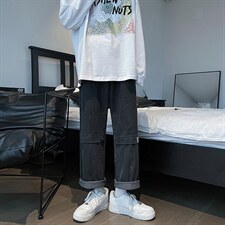 牛仔裤男秋季美式潮牌ins水洗做旧直筒裤高街休闲阔腿裤NB20-P40，男装牛仔裤，星座1008-2