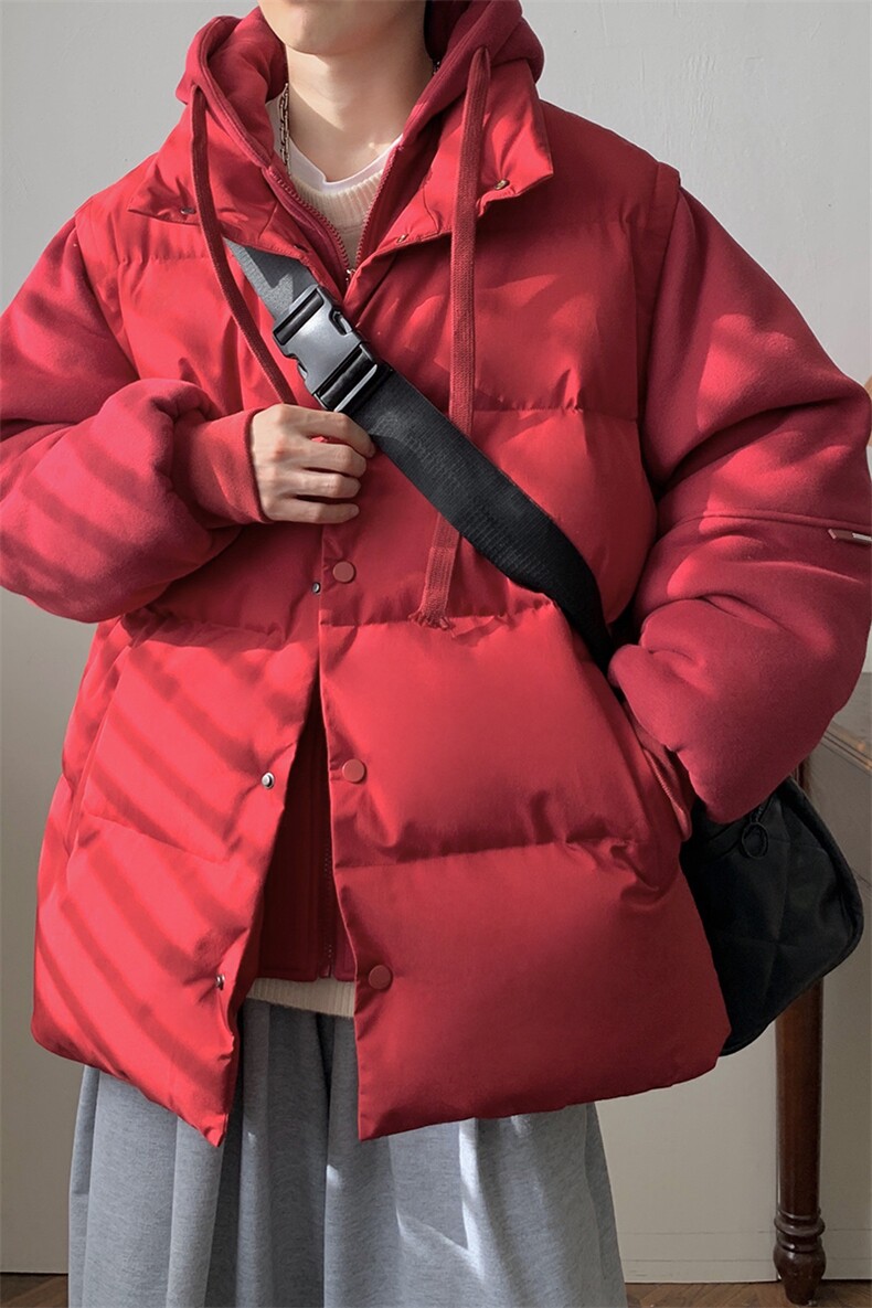 新款假两件棉服男加厚羽绒棉衣情侣款连帽拼色连帽外套M092-P75,男装棉衣,星座1403A