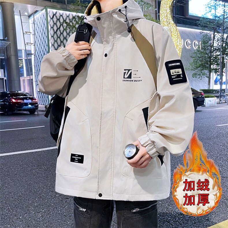 冬季新款加绒加厚外套青少年工装潮流韩版连帽夹克男XH6208A-P75,男装夹克,星座1206（原A206）