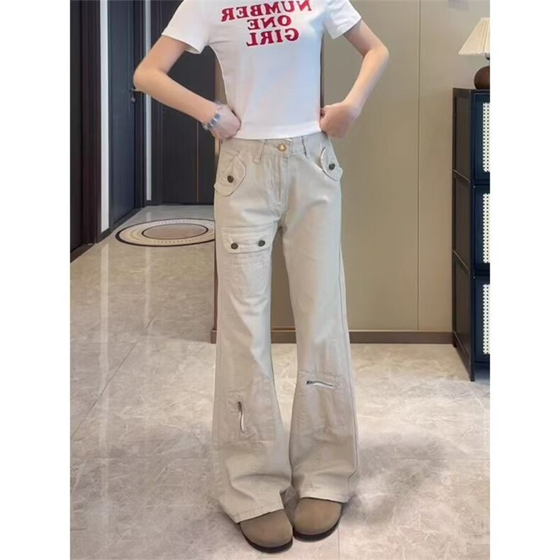 AK2339-P60辣妹牛仔裤女修身微喇多口袋工装马蹄裤子,女装休闲裤,星座617A-2