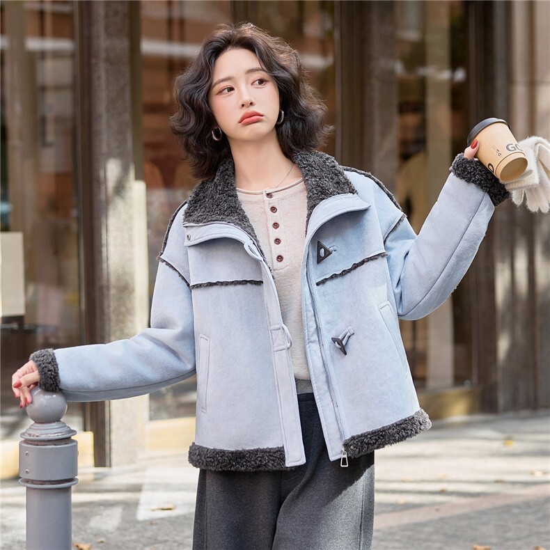 2025年冬季新款时尚鹿皮绒皮毛一体知外套女,女装短外套,沁沁公主