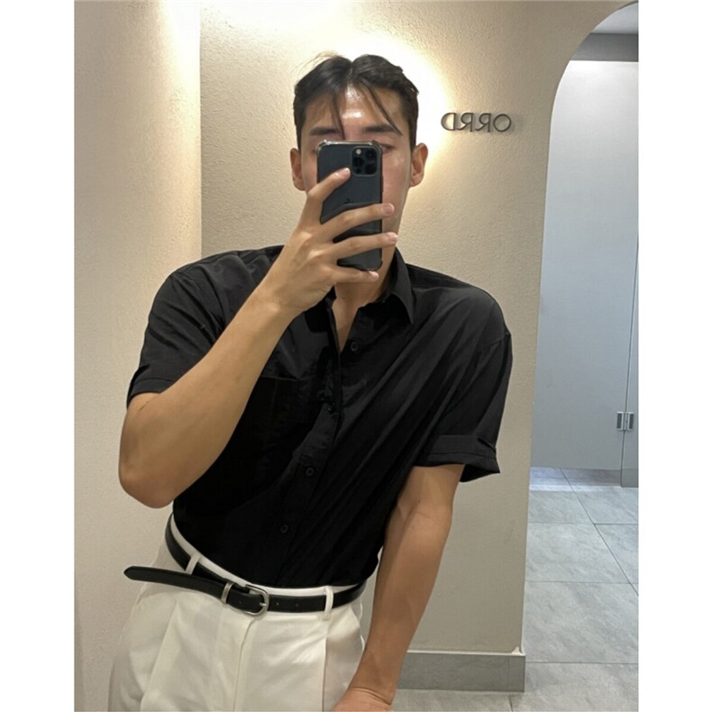 夏季上衣韩系宽松纯色短袖衬衫男潮流半袖衬衣7004P45,男装衬衫,星座710