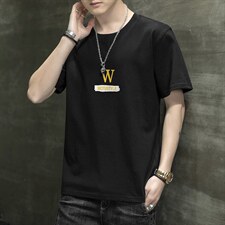 2026夏季新款男士W字母印花潮流百搭短袖T恤衫1210-2-DT55-P10，男装T恤，星座1816-2（原1210–2）