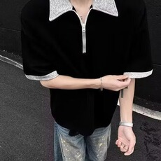 网图假两件短袖t恤男款2026夏季新款潮牌美式拼接衬衫领YY815-P32，男装T恤，电商C216
