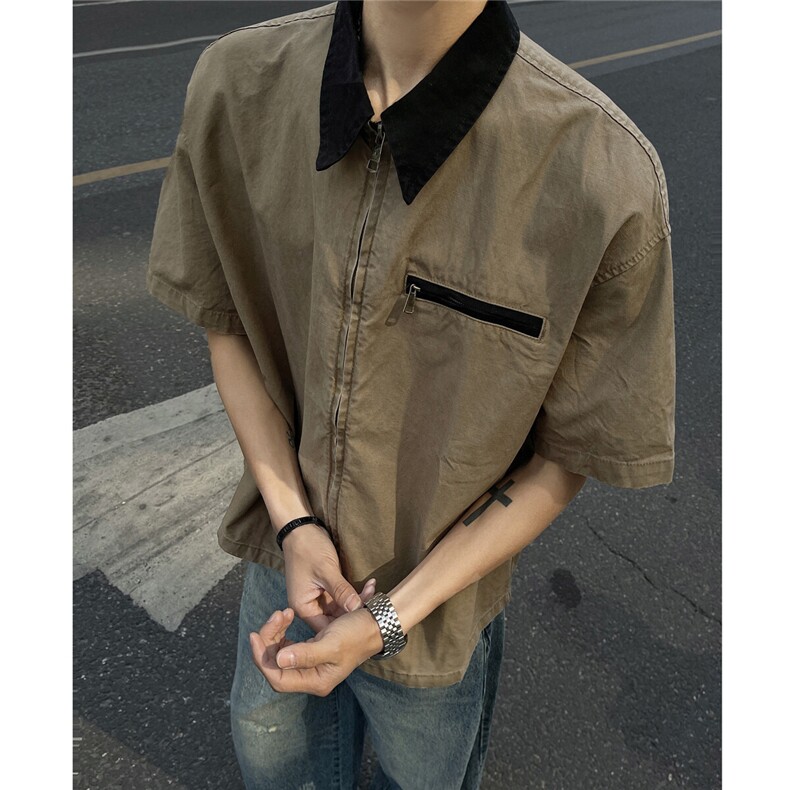 countymoment底特律工装衬衫男款夏季美式复古高级感短袖衬衣外套图片