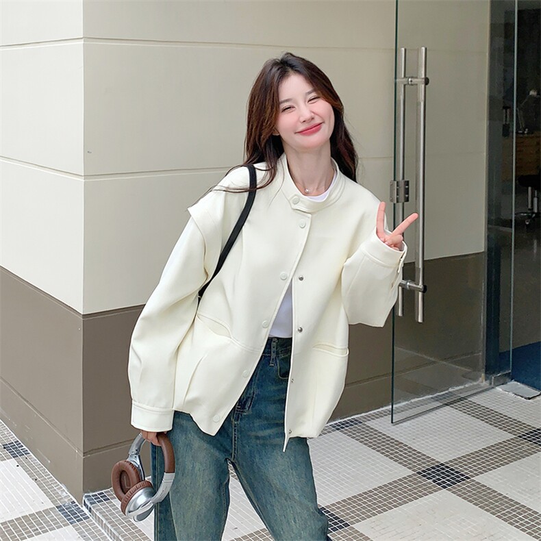 出货中奶白色棒球服外套女2C052-6611-P135-K188,女装短外套,2C052