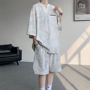 TZ791-特批55  控98 夏季冰感扎染冰丝速干大码短袖短裤T恤套装男图片