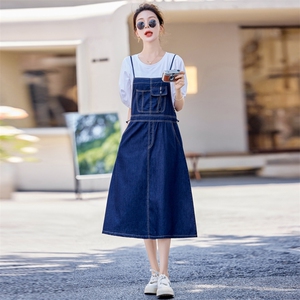 欧货休闲高级牛仔裙背带裤潮2024夏新款女减龄宽松显瘦吊带裙套装图片