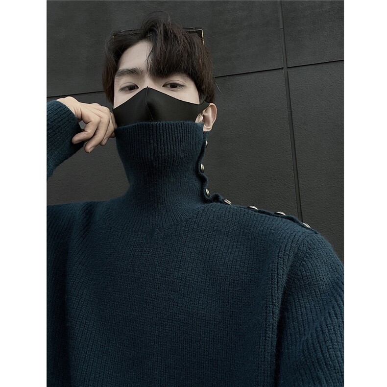 黑墙风11新款潮流纯色高级感简约纽扣高领内搭毛衣针织衫TM09-85，男装针织衫/毛衣，星座1315