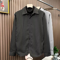 夏季条纹常规宽松型男士高级感假两件衬衫翻领长袖Q803/P45，男装衬衫，星座506B