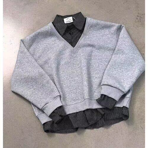 E03-P522025日系假两件衬衫卫衣情侣学生复古休闲拼接条纹polo衫,男装Polo衫,电商B323A