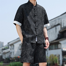 2025夏季新款风男装新中式盘扣肌理感套装短袖+短裤A98-P105，男装休闲套装，电商B277(原6028)