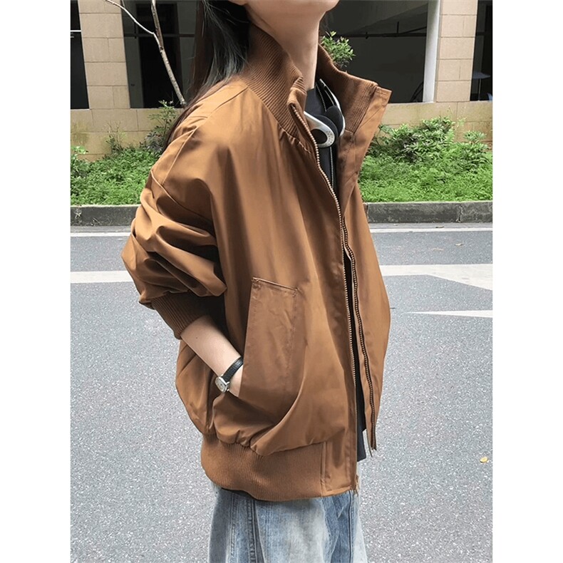 现货26春装美拉德立领飞行夹克纯色复古廓形高街棒球服外套,男装夹克,电商A486