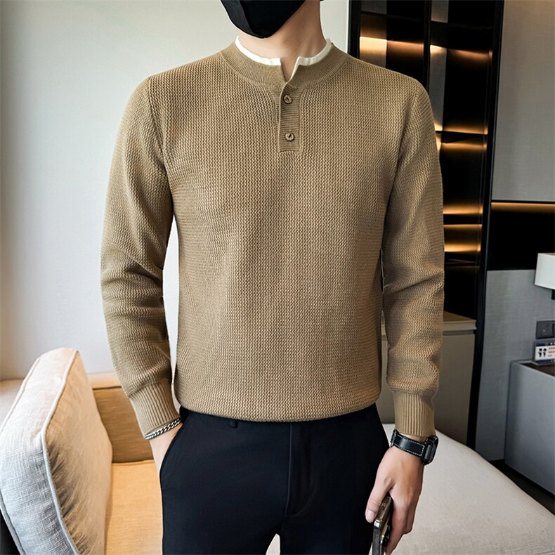 冬季店主风社会小伙痞帅立领假二件针织打底衫毛衣301A-1/M99/P58图片