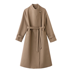 轻奢折扣剪标大牌原单尾单新款中长款级感宽松收腰女系带翻领风衣，女装风衣，火爆靓佳人