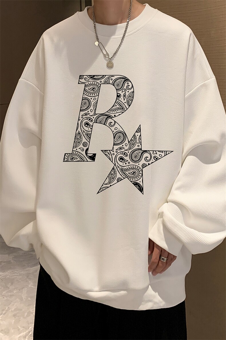 华夫格卫衣圆领卫衣男大码长袖t恤男外套HW76328-P30加绒款-P40,男装卫衣,电商A040