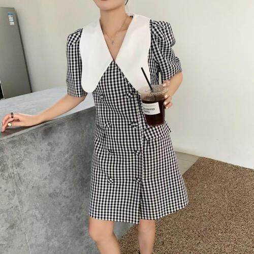 现货夏季新款薄款格子西装裙，女装西装，青菜萝卜
