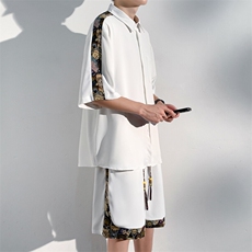 1小熊短袖衬衫男+短裤大码M-5XL套装92%聚酯纤维8%氨纶TZ77058P70，男装牛仔裤，星座226-2